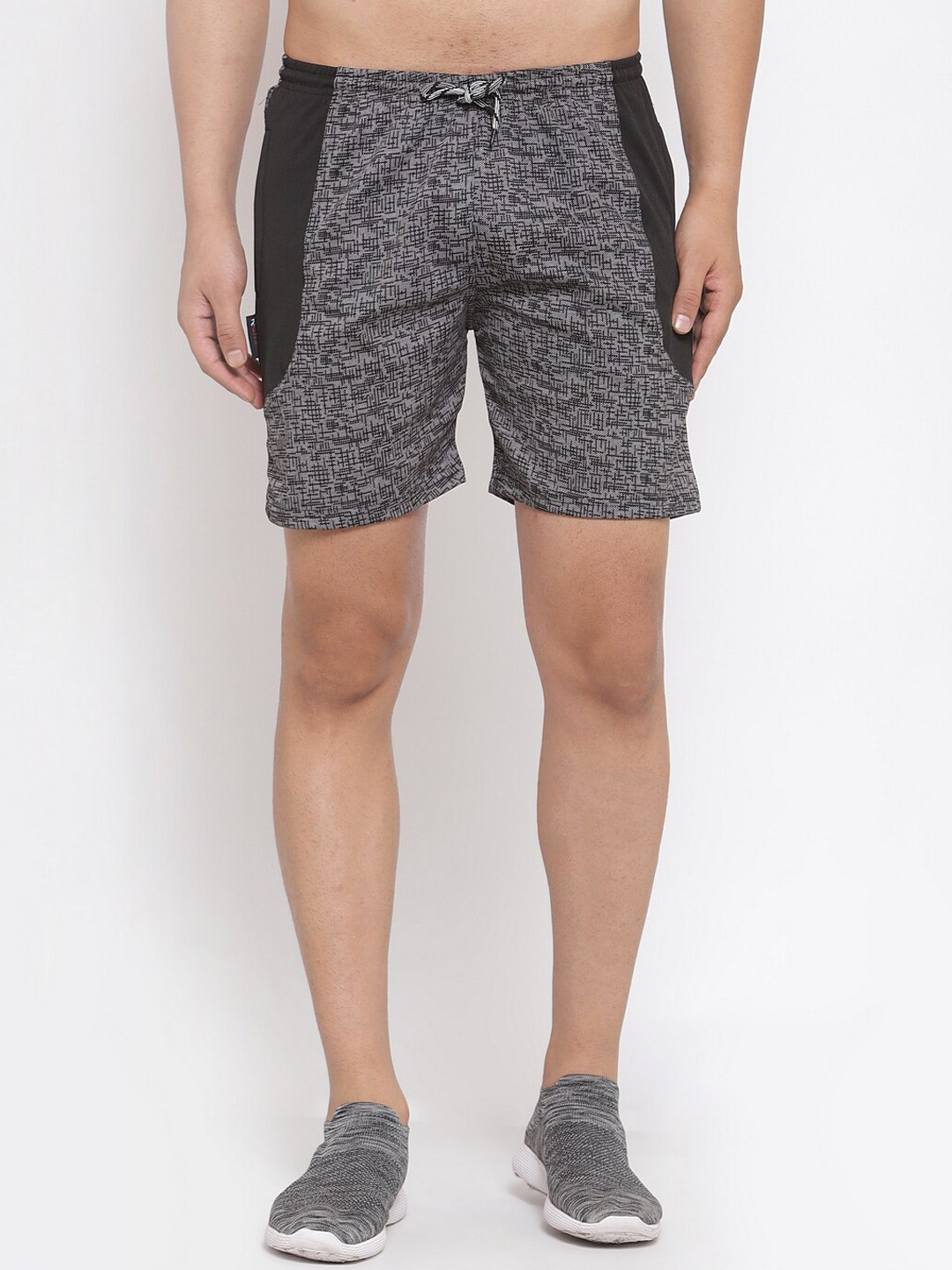 

KLOTTHE Men Grey Abstract Printed Rapid Dry Mid-Rise Sports Shorts