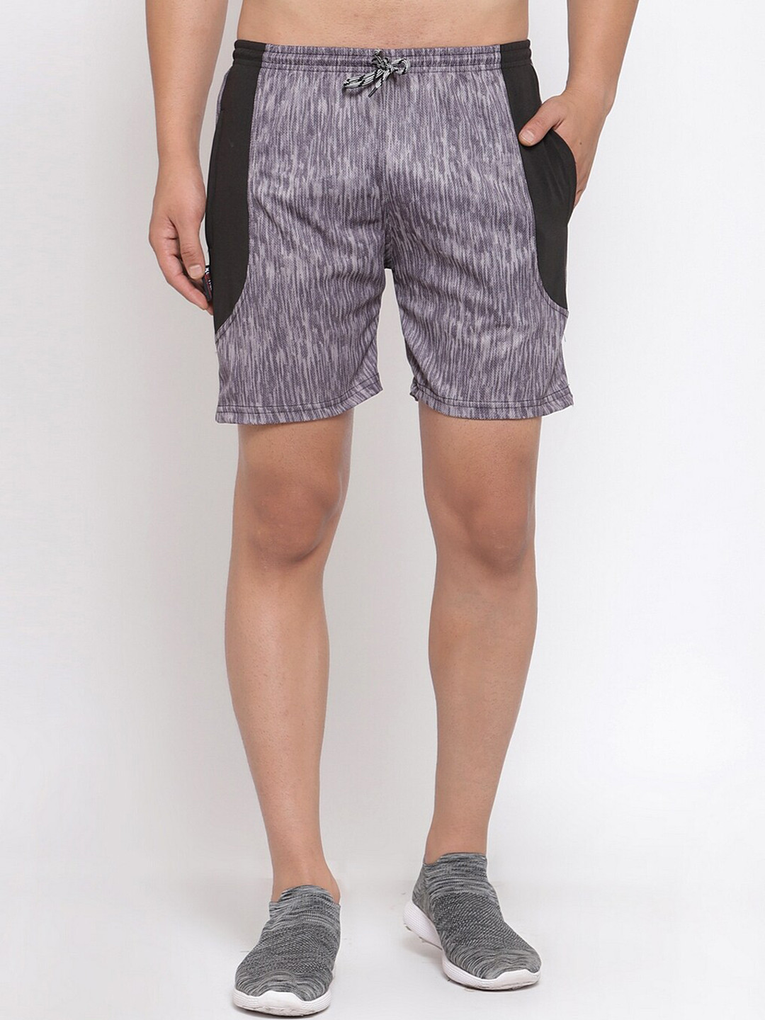 

KLOTTHE Men Grey Self Designed Rapid Dry Mid-Rise Sports Shorts