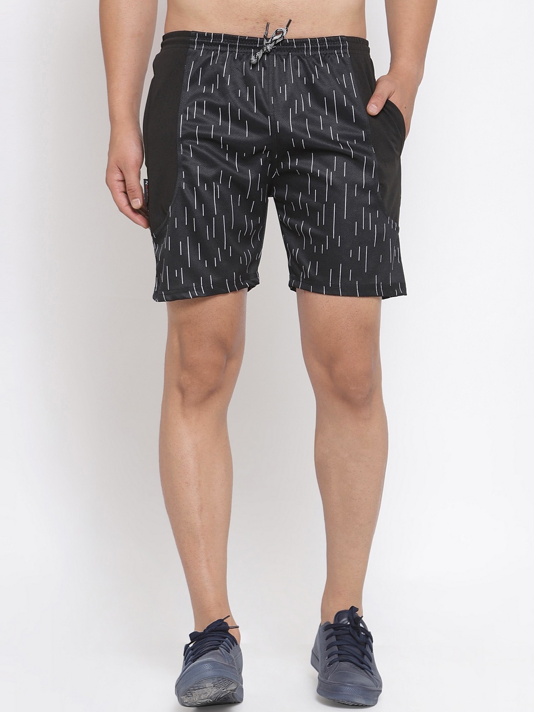 

KLOTTHE Men Black Abstract Printed Dry Mid-Rise Sports Shorts