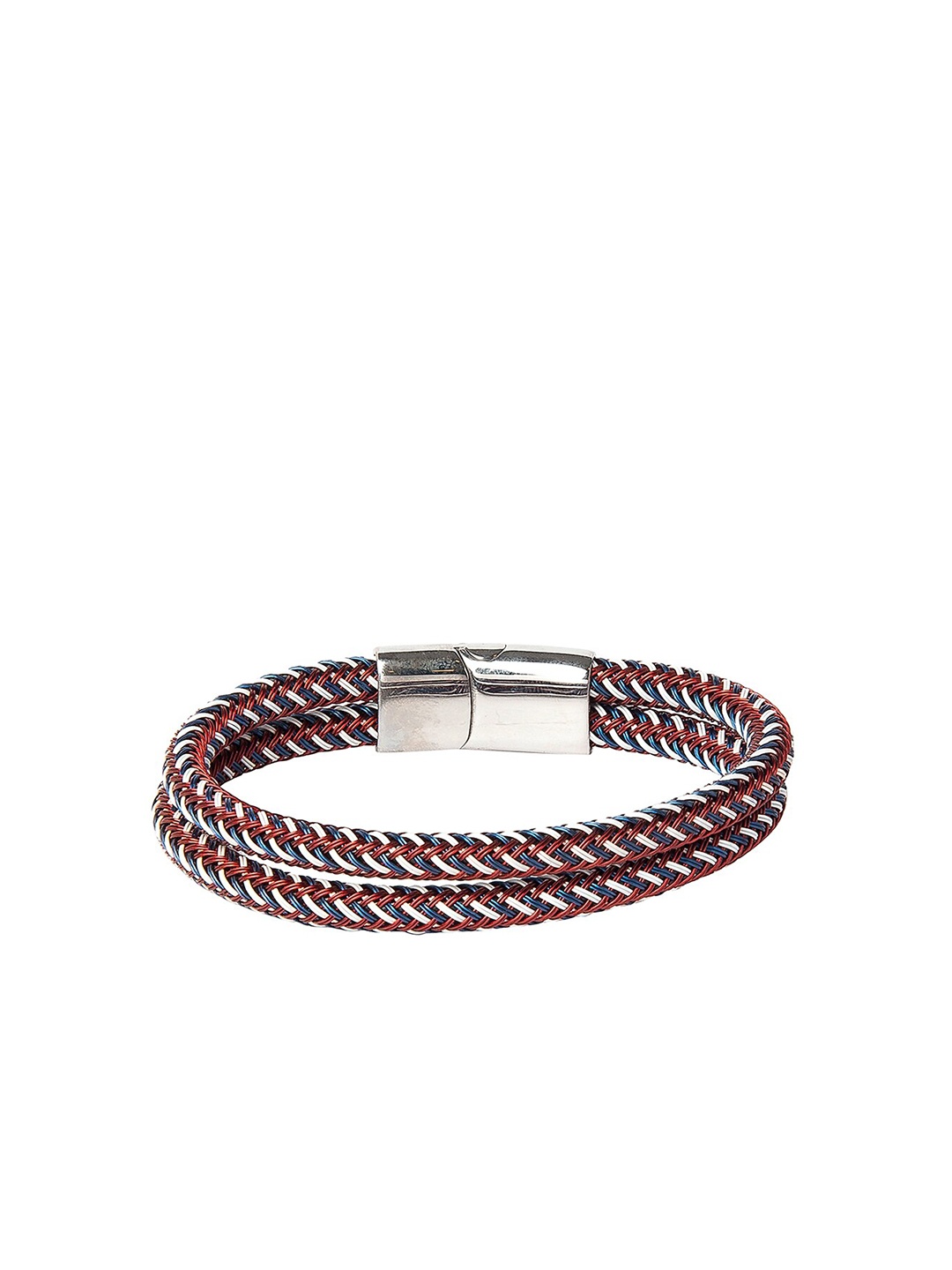 

bodha Men Silver-Toned & Blue Leather Multistrand Bracelet