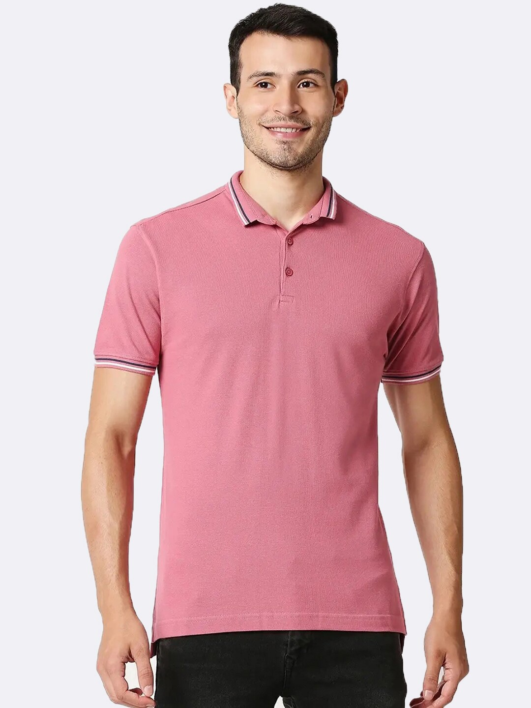 

Bewakoof Men Pink Solid Polo Collar T-shirt