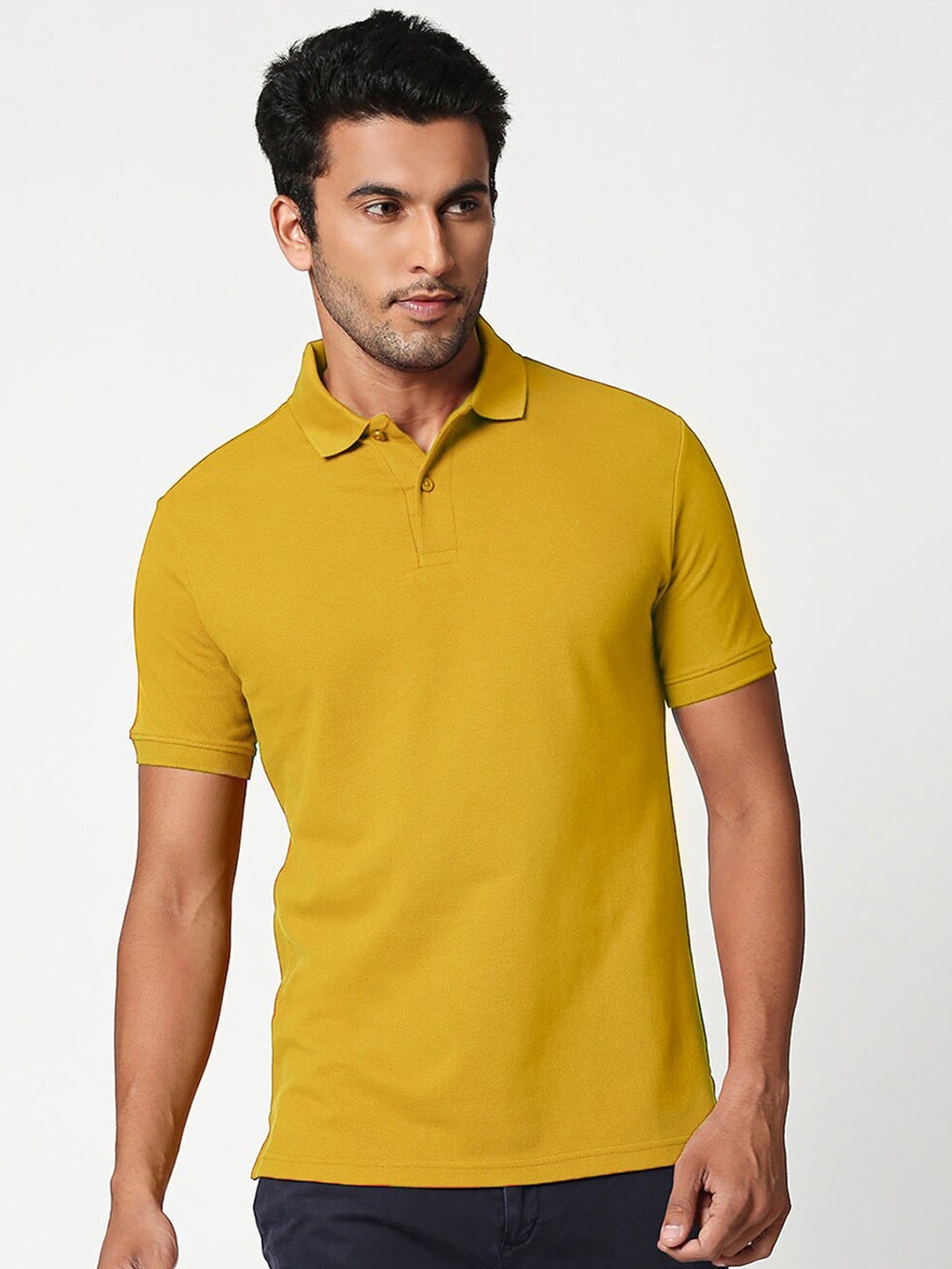 

Bewakoof Men Yellow Solid Polo Collar T-shirt