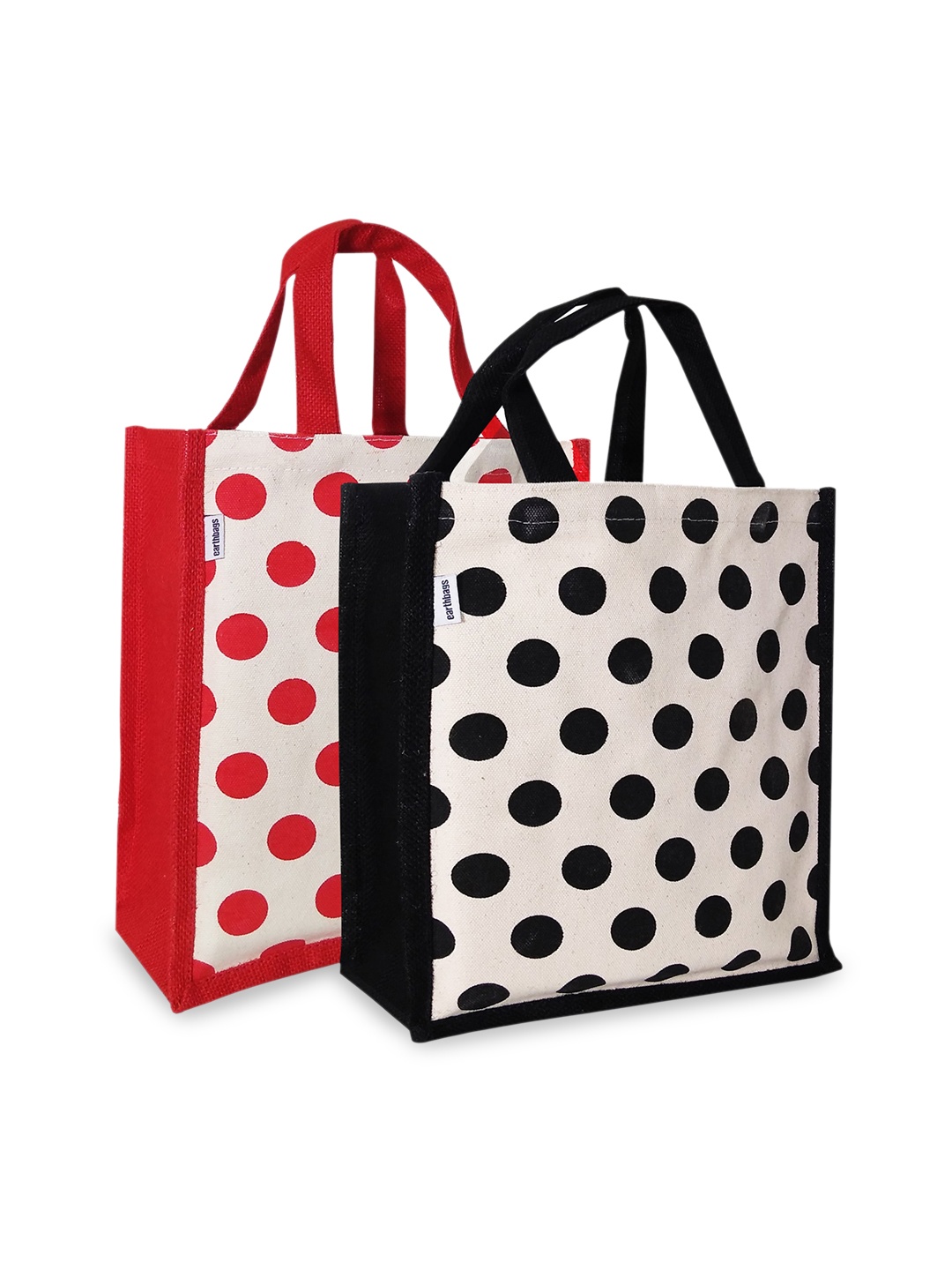 

earthbags Set of 2 Printed Canvas Shopper cum Lunch Bags, Off white