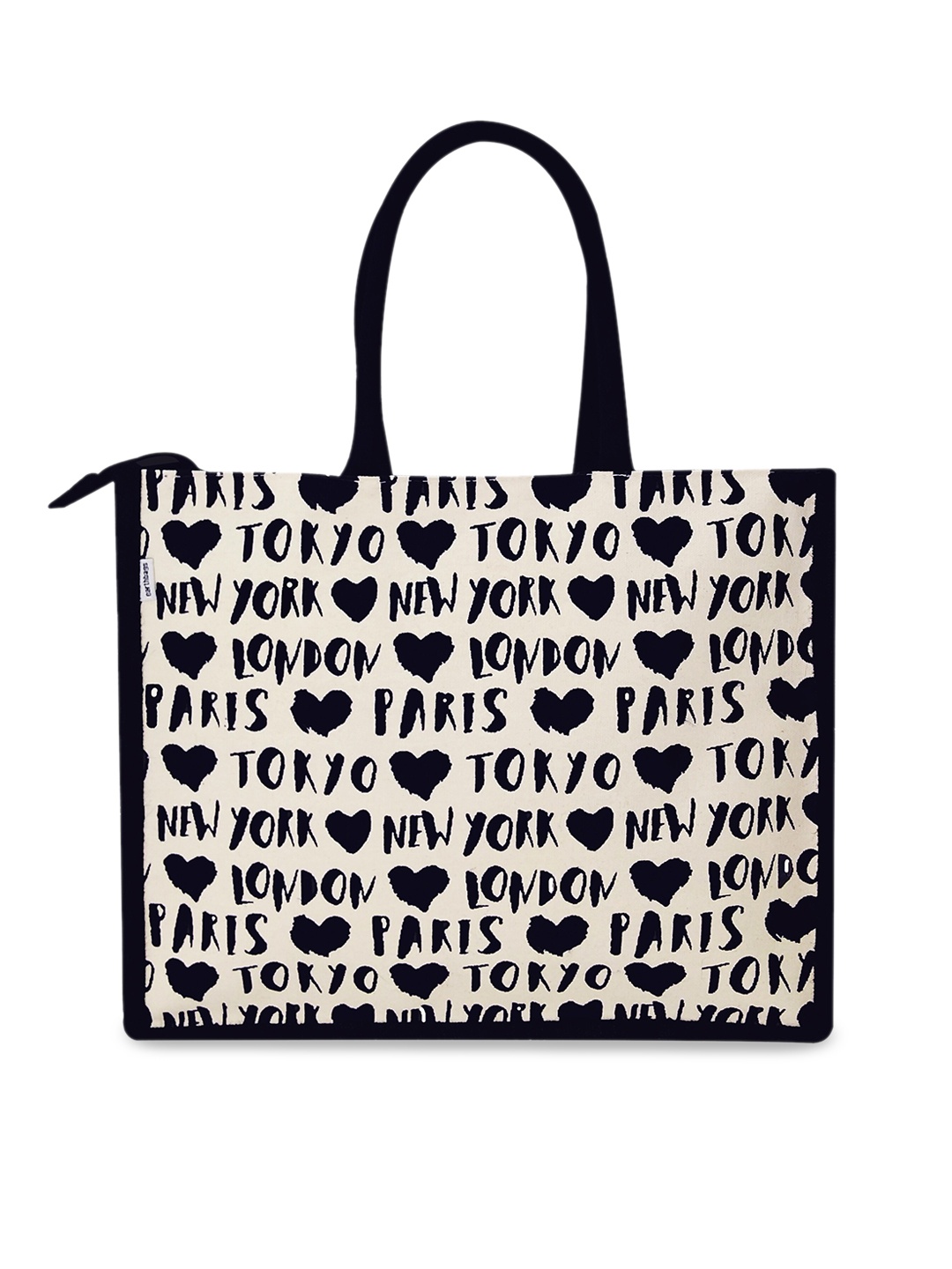

earthbags Black Typography Printed Canvas Shopper Tote Bag with Zip