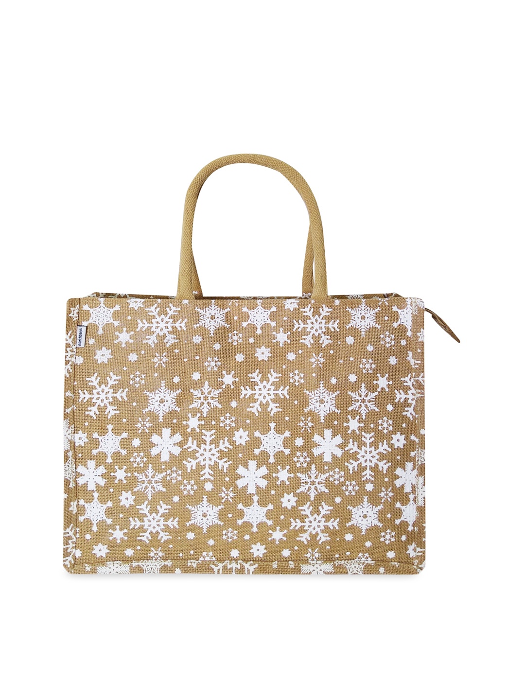 

earthbags Beige Printed Jute Shopper with Zip