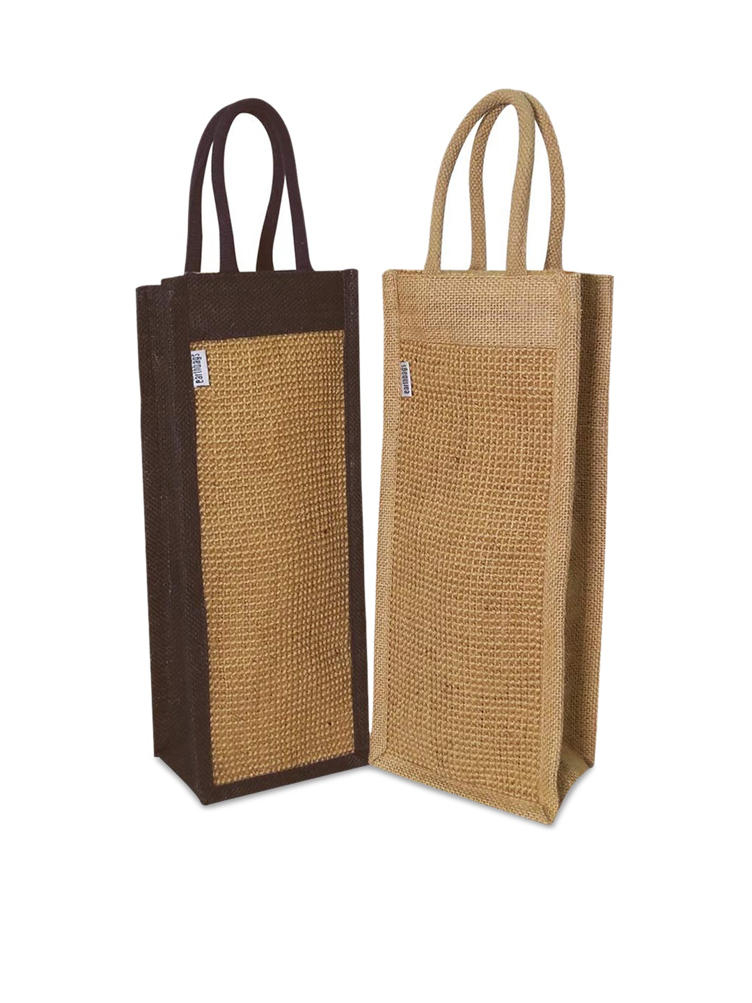 

earthbags Set of 2 Brown & Beige Heavy Jute Bottle Bags