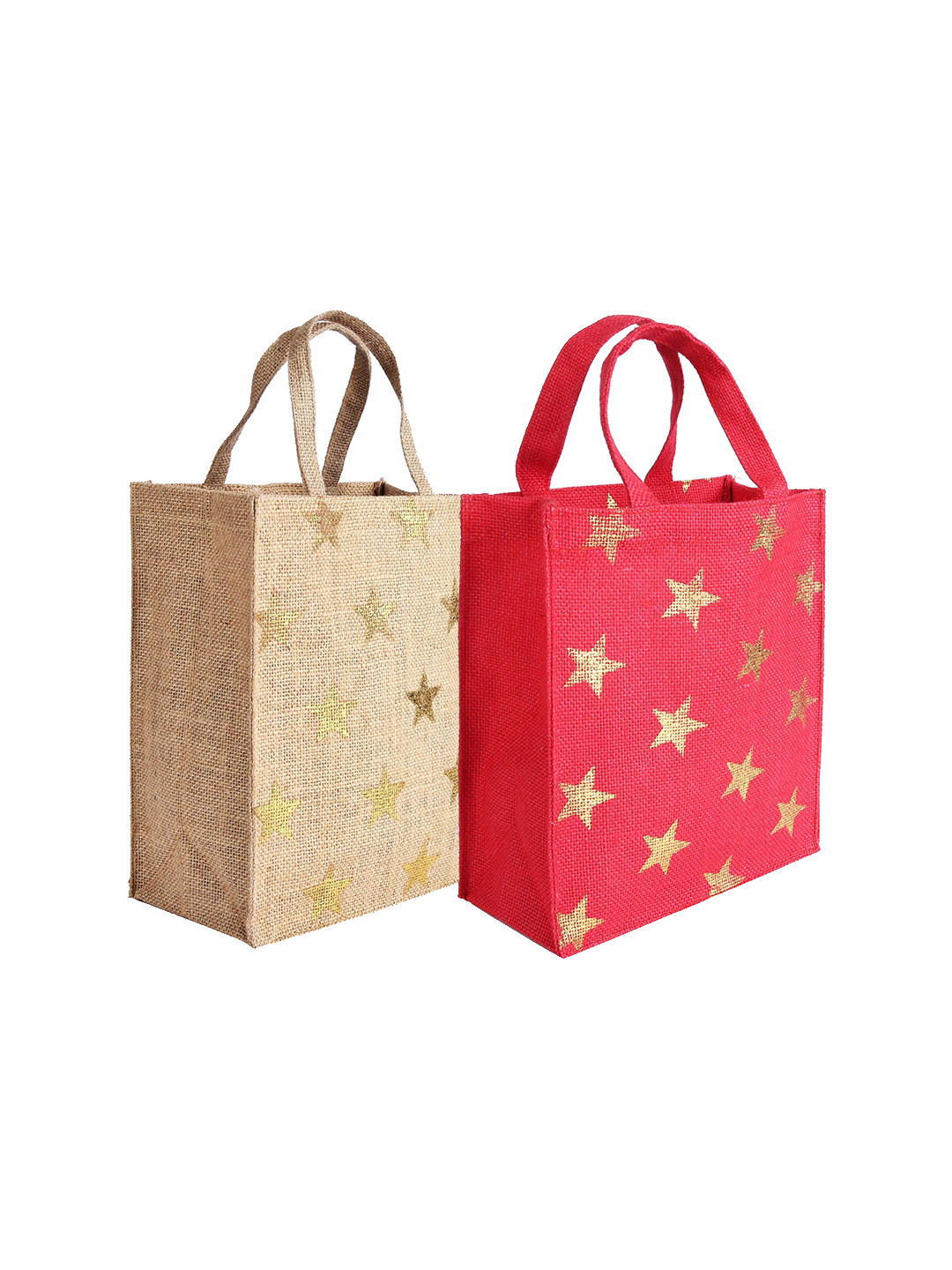 

earthbags Red & Beige Set of 2 Geometric Printed Shopper Tote Bags