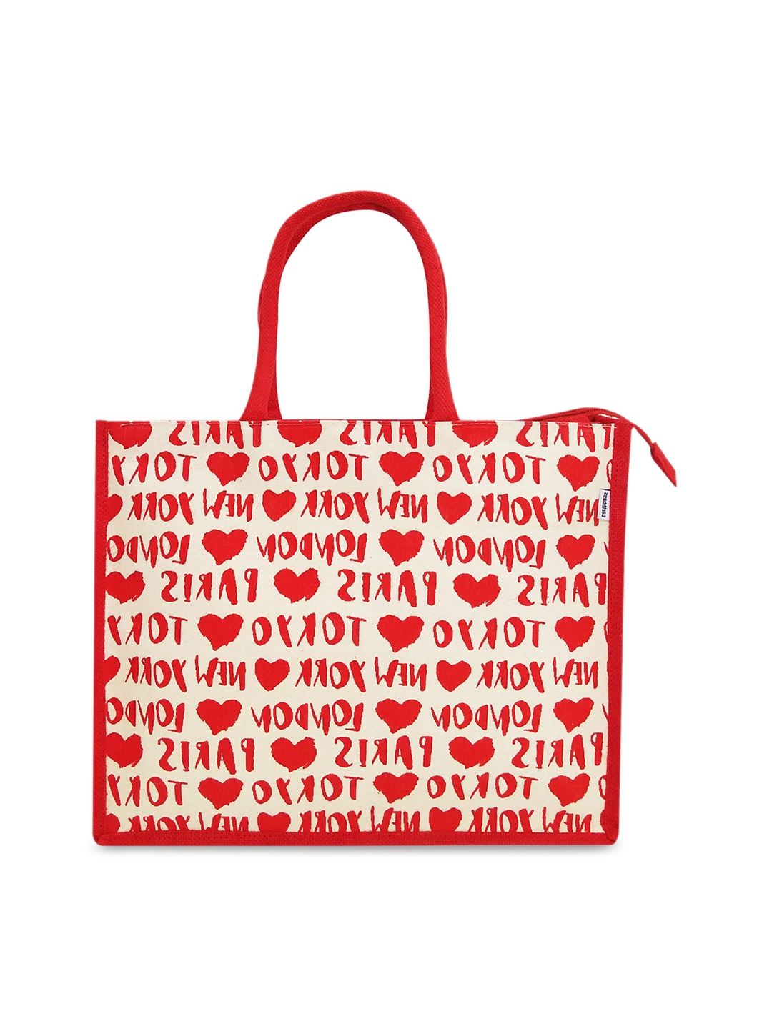 earthbags Red & Off-White Printed Shopper Tote Bag
