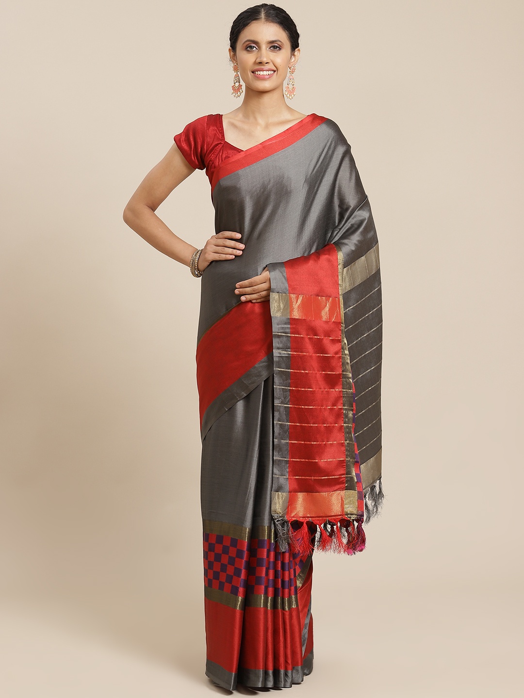 

OM SAI LATEST CREATION Charcoal Grey Jaali Saree