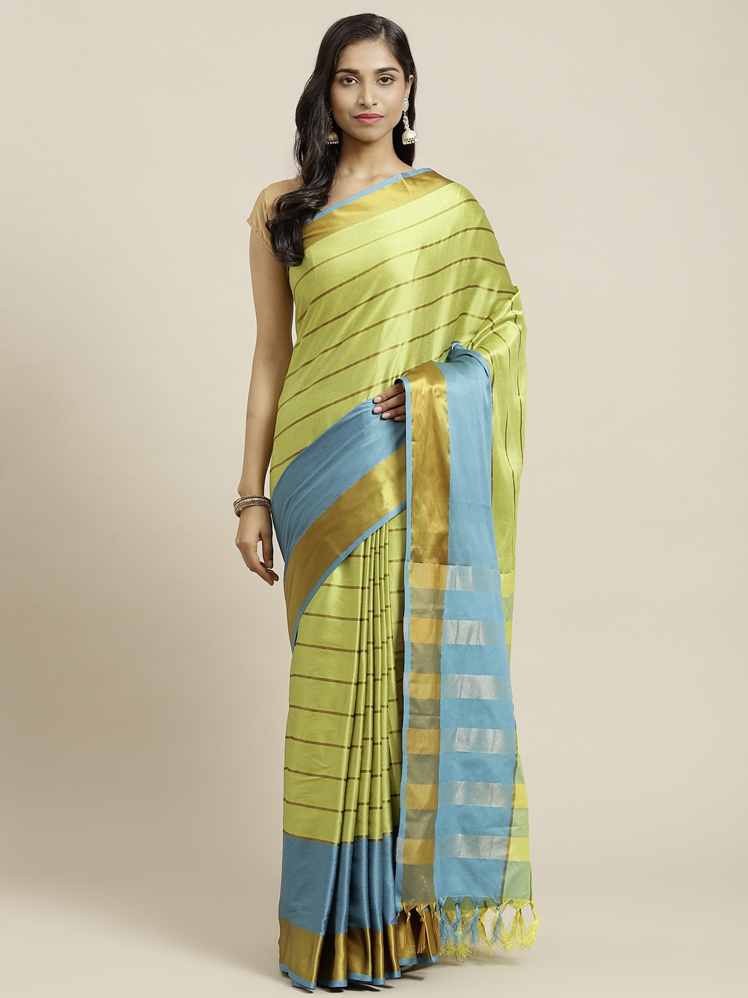 

OM SAI LATEST CREATION Green & Blue Striped Saree