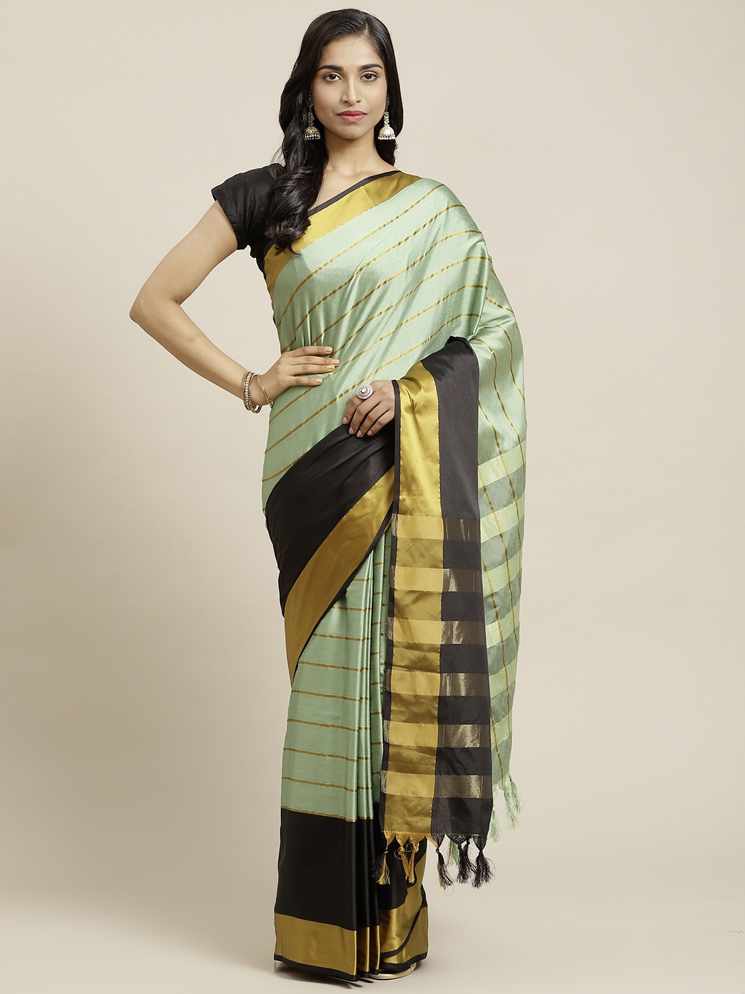 

OM SAI LATEST CREATION Green & Black Striped Saree