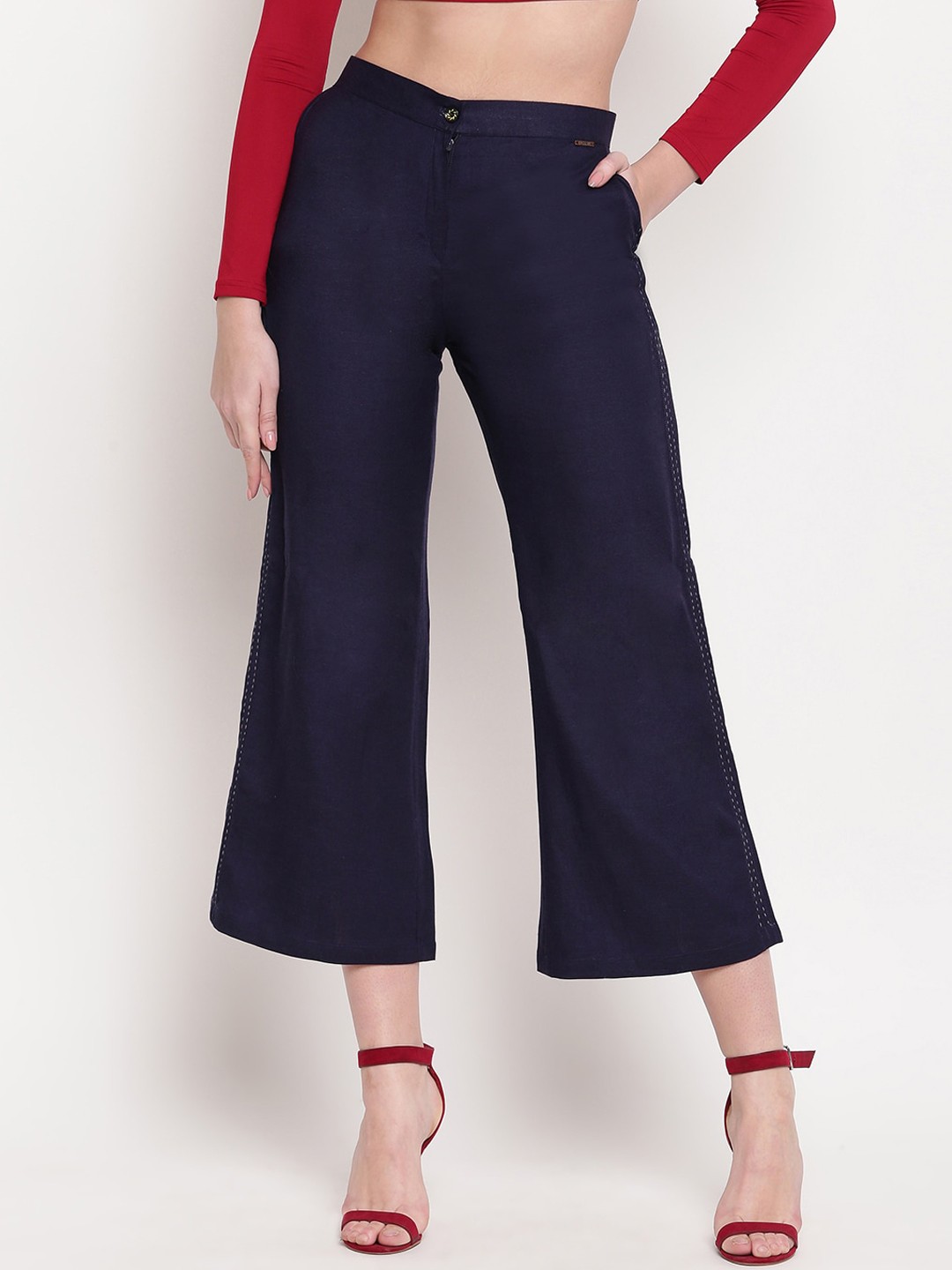 

Kvsfab Women Navy Blue Regular Fit Solid Culottes Trousers