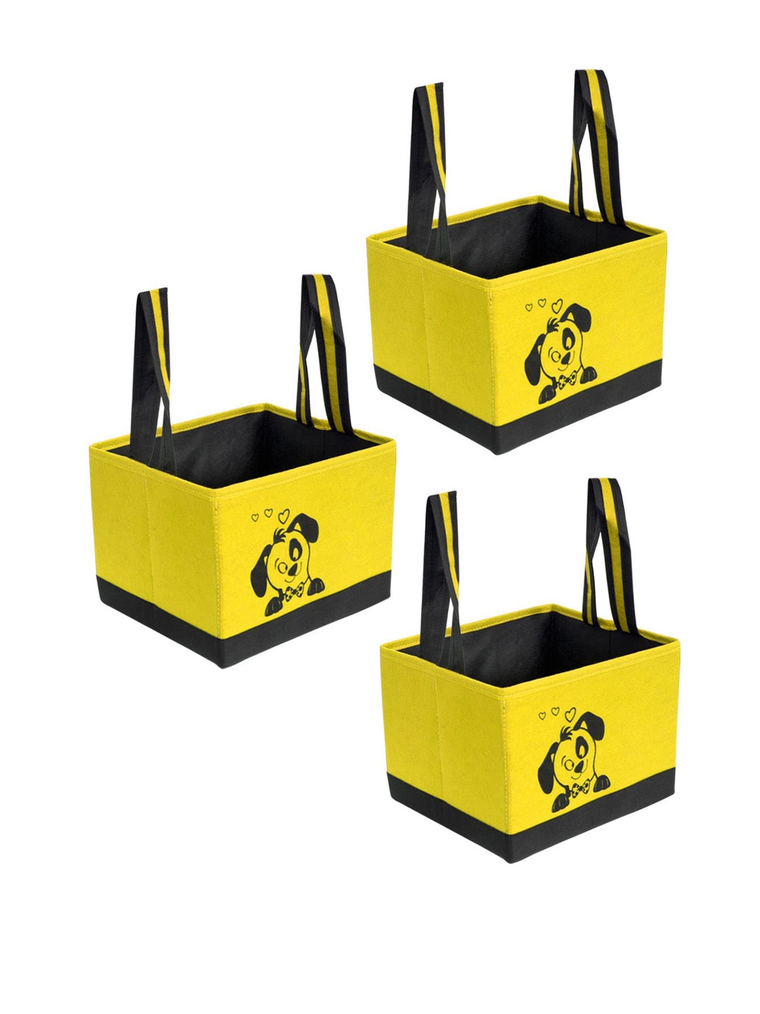 

prettykrafts Set Of 3 Yellow & Black Printed Multi-Utility Storage Organizers