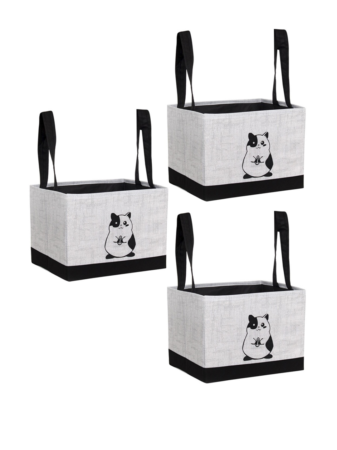 

prettykrafts Set Of 3 Grey & Black Cat Printed Storage Organisers