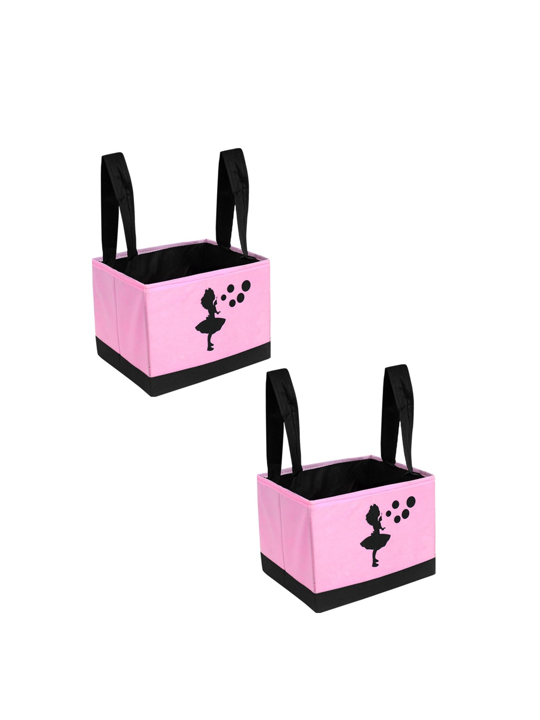 

prettykrafts Set Of 2 Pink & Black Printed Multi-Utility Storage Organizers