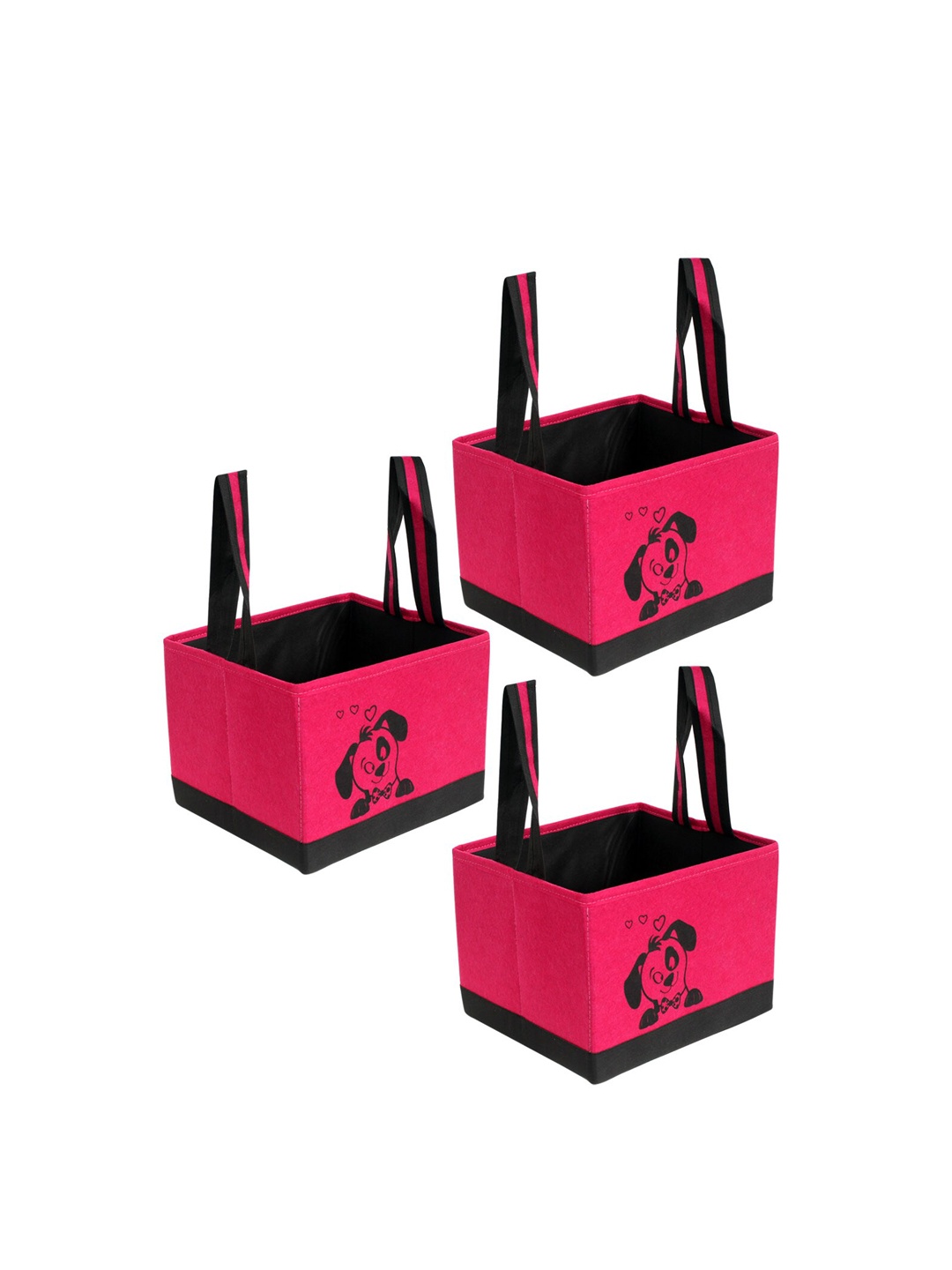 

prettykrafts Set Of 3 Pink & Black Printed Multi-Utility Storage Organizers