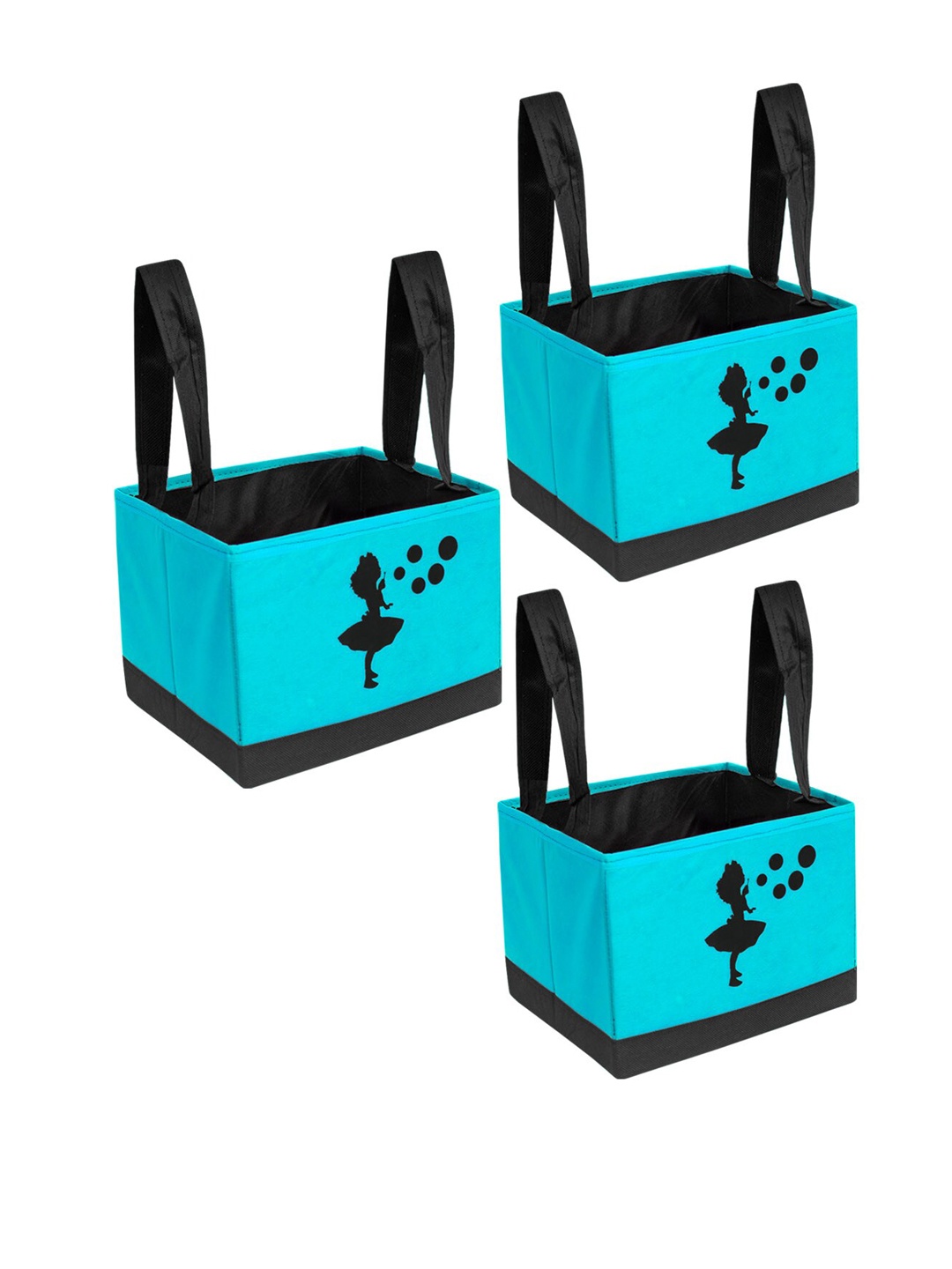 

prettykrafts Set of 3 Turquoise Blue Printed Multi-Utility Storage Organisers