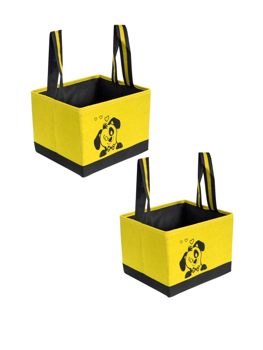 

prettykrafts Set Of 2 Yellow & Black Printed Multi-Utility Storage Organizers