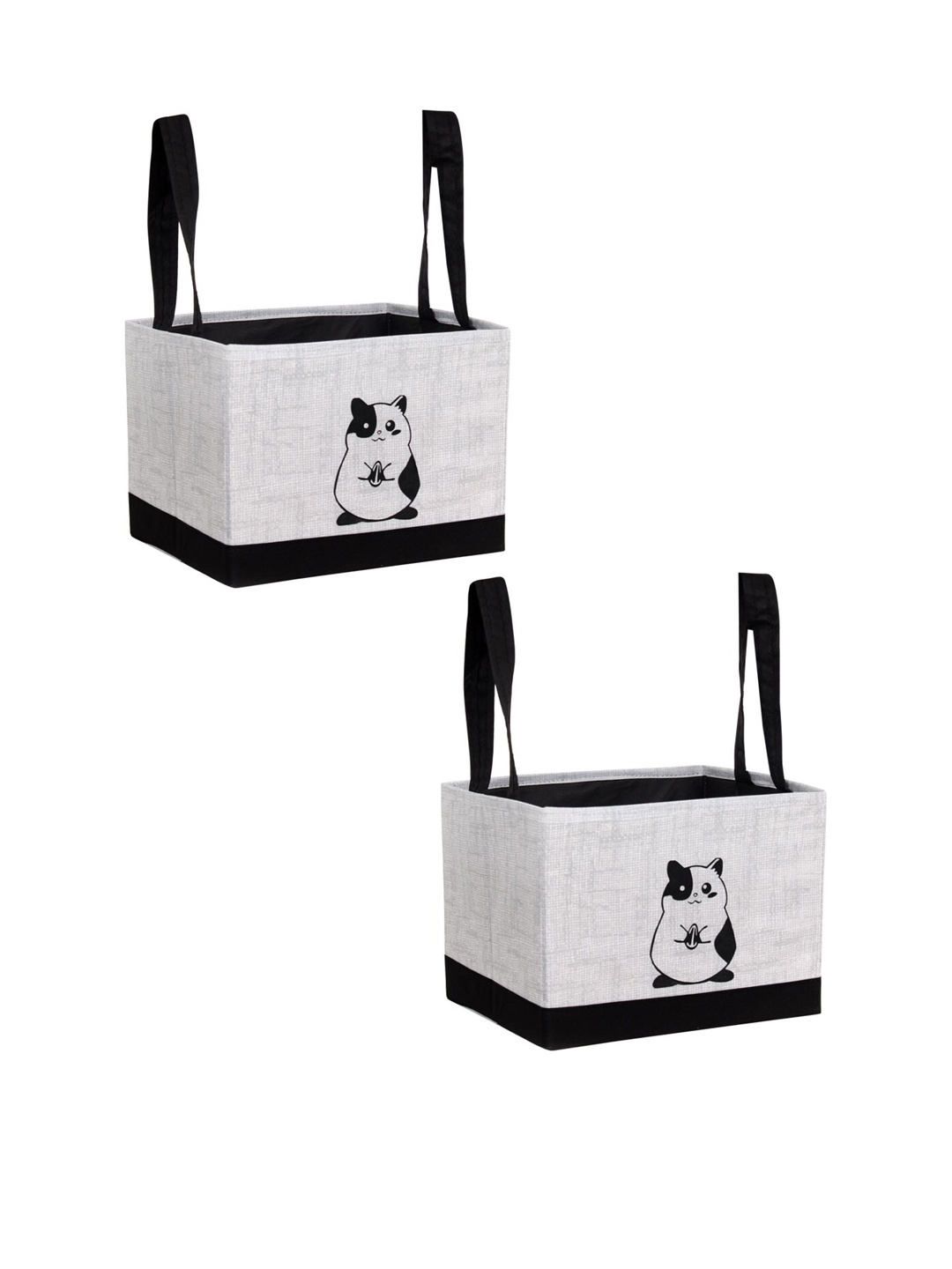 

prettykrafts Set Of 2 Grey & Black Printed Multi-Utility Storage Organizers