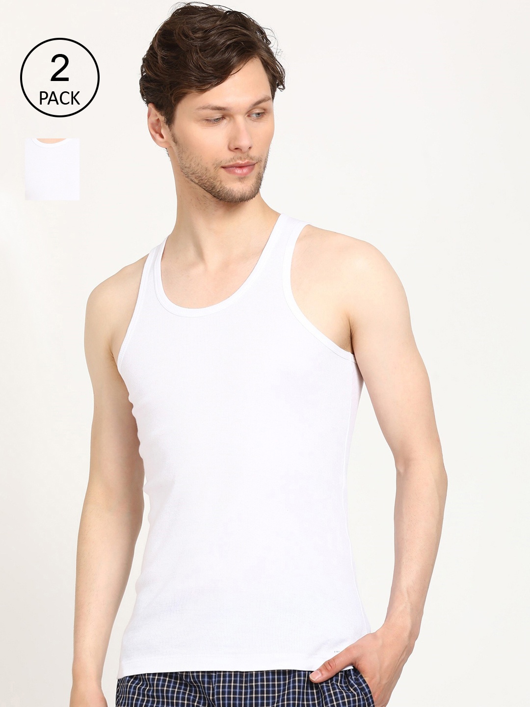 

Fruit of the loom Men Pack Of 2 White Solid Pure Combed Cotton Undershirt Innerwear Vests