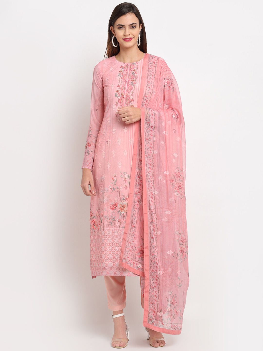 

Stylee LIFESTYLE Pink & Green Embroidered Unstitched Dress Material