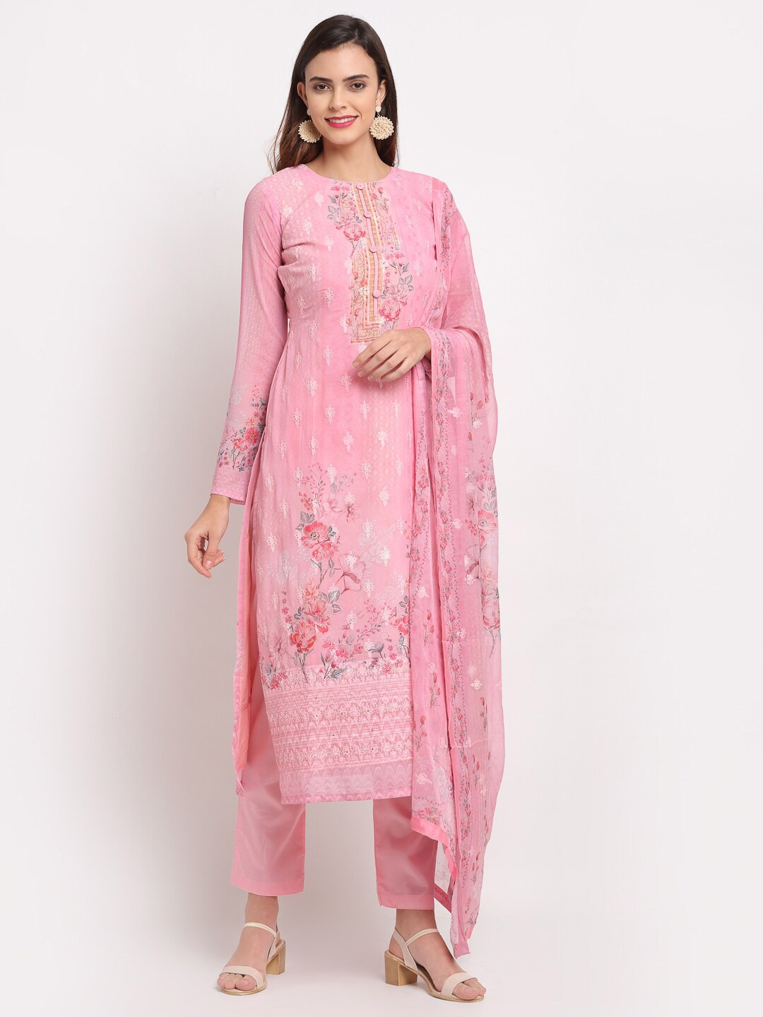 

Stylee LIFESTYLE Pink & Grey Embroidered Unstitched Dress Material