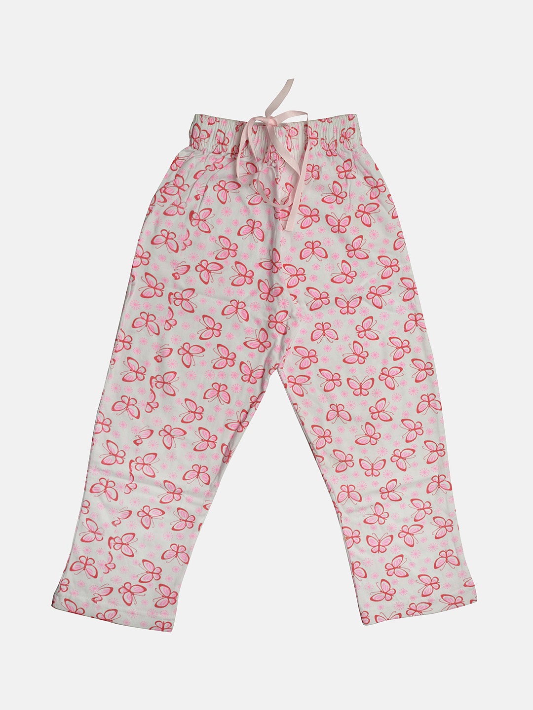 

TINY HUG Girls White & Pink Floral Printed Lounge Pants