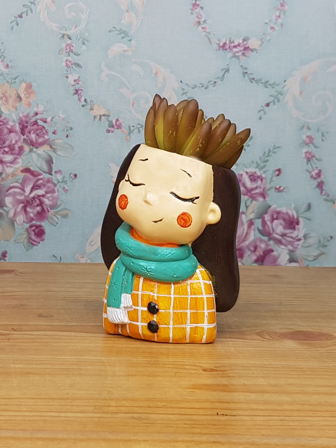 

Wonderland Yellow & Blue Girl with Scarf Succulent Planter