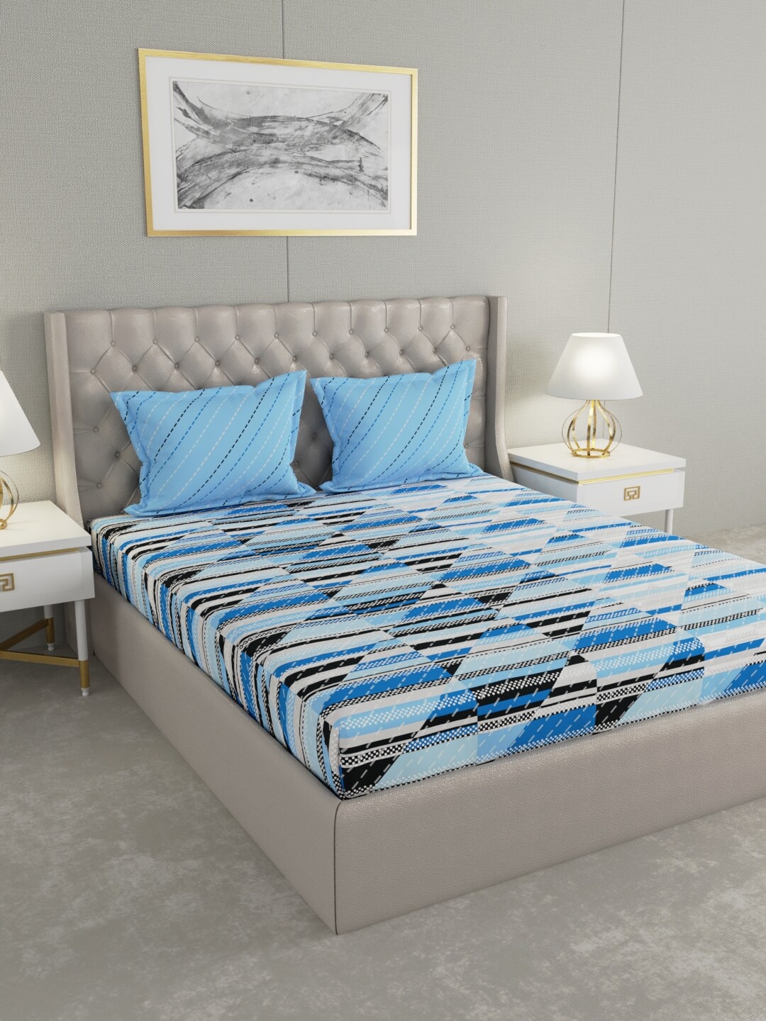 

Raymond Home Blue & Black 140 TC King Bedsheet with 2 Pillow Covers