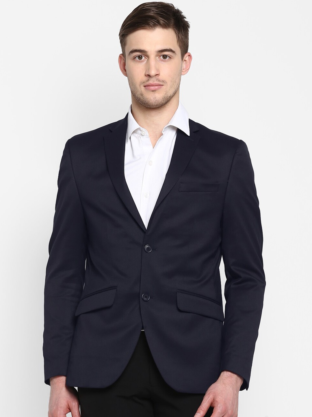 

Aditi Wasan Men Navy Blue Solid Single-Breasted Formal Blazer