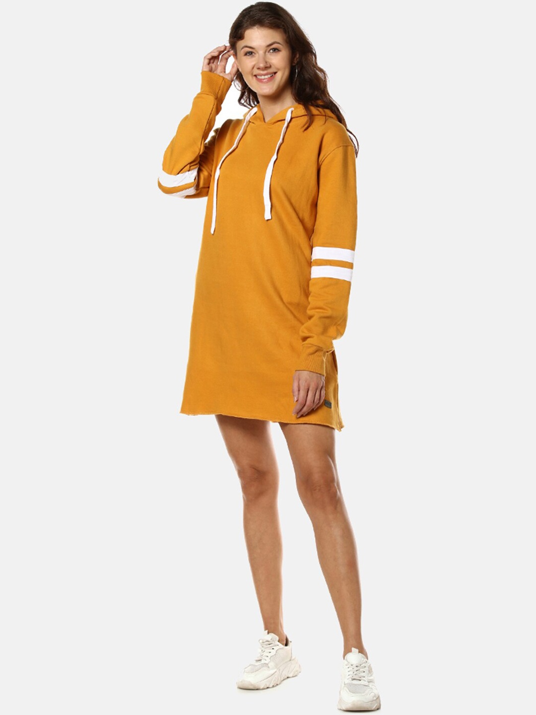 

Campus Sutra Women Mustard Yellow & White T-shirt Dress