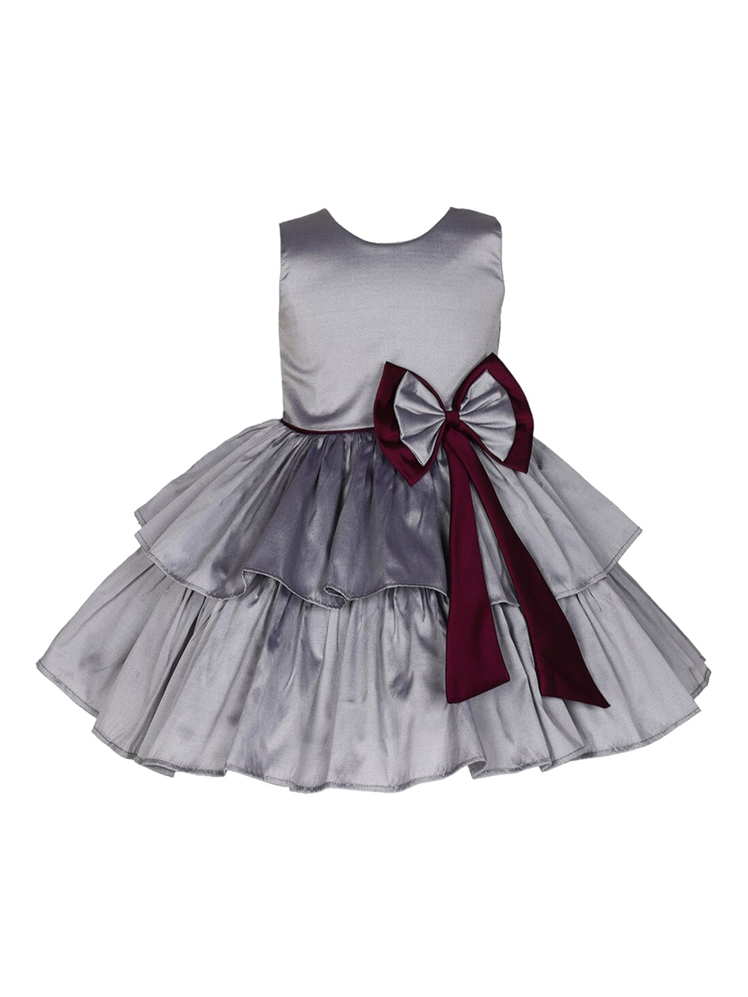 

The Magic Wand Girls Grey & Maroon Layered Satin Dress