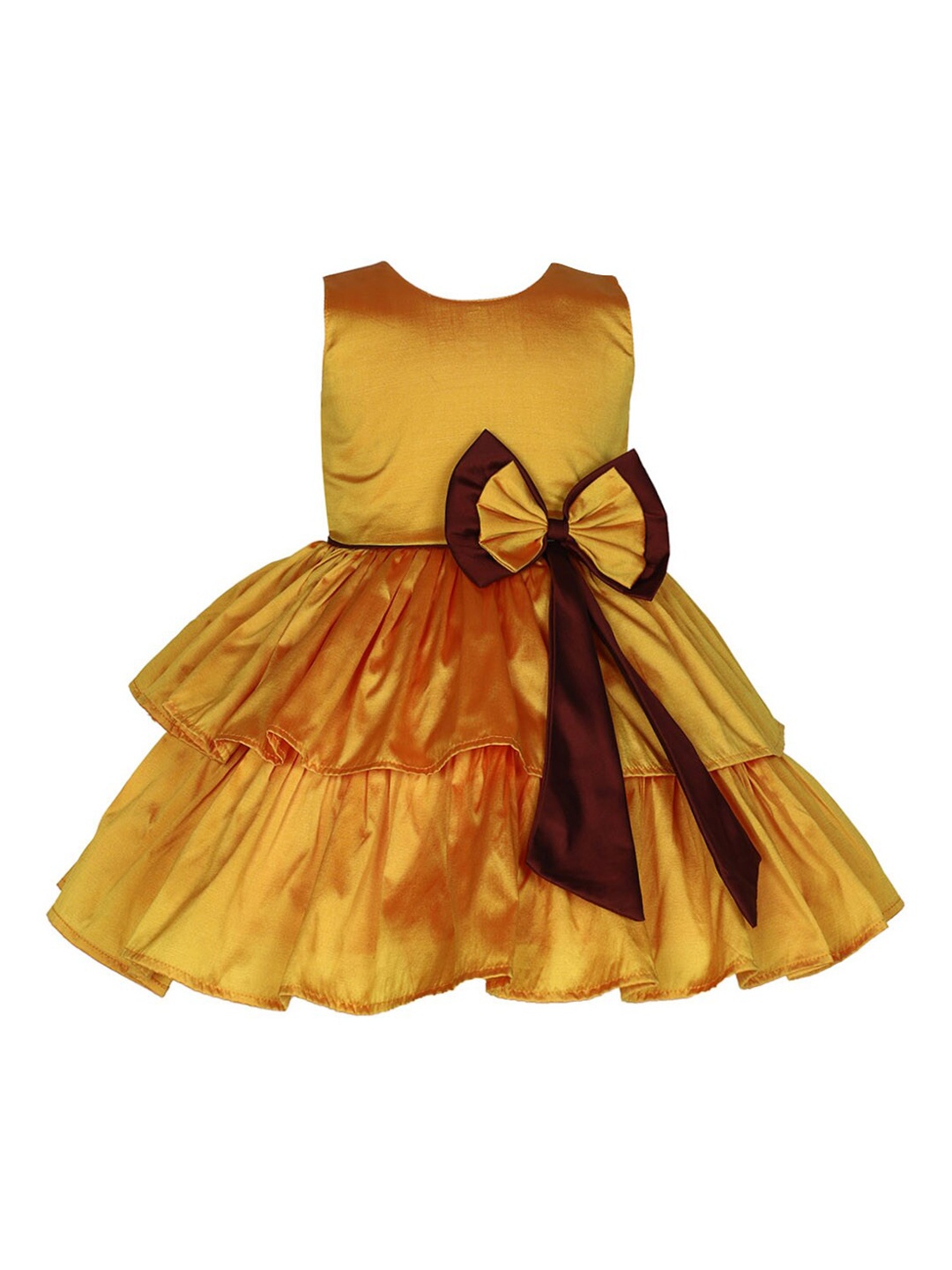 

The Magic Wand Girls Mustard Yellow Satin Dress With Bow Detail