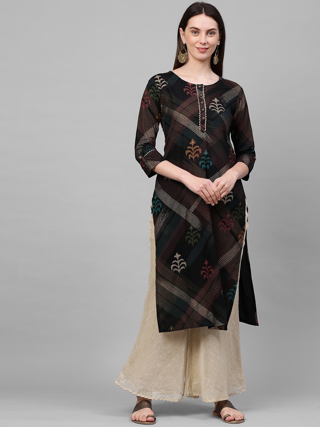 

FASHOR Women Black Printed Straight Kurta