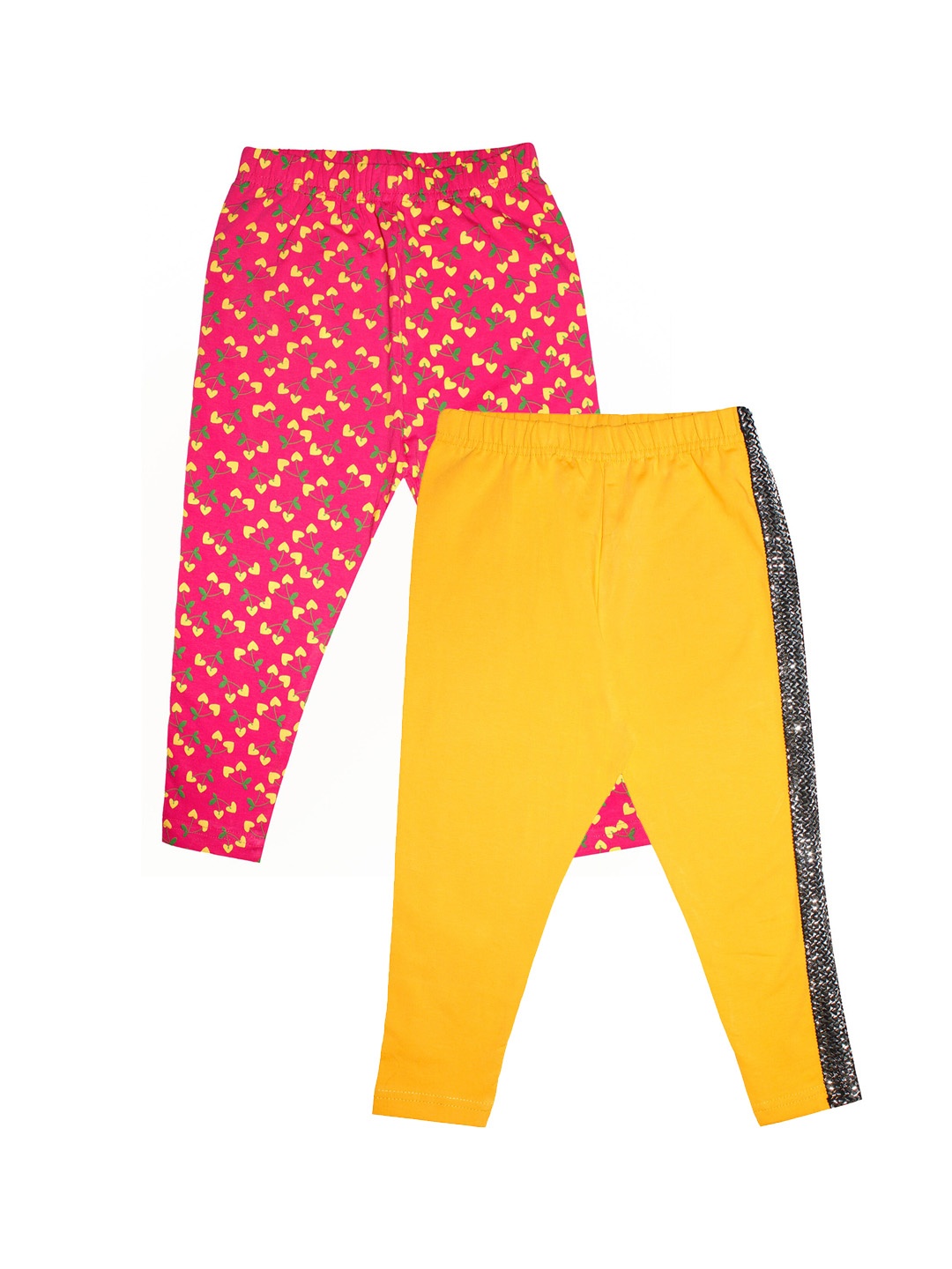 

KiddoPanti Girls Pack Of 2 Yellow & Fuschia Three Fourth-Length Leggings, Fuchsia