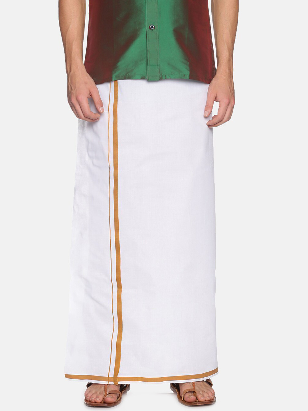 

Chennis Men White & Gold Pure Cotton Zari Border Dhoti