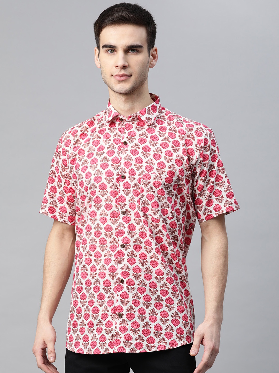 

MILLENNIAL MEN Pink & White Comfort Regular Fit Pure Cotton Printed Casual Shirt