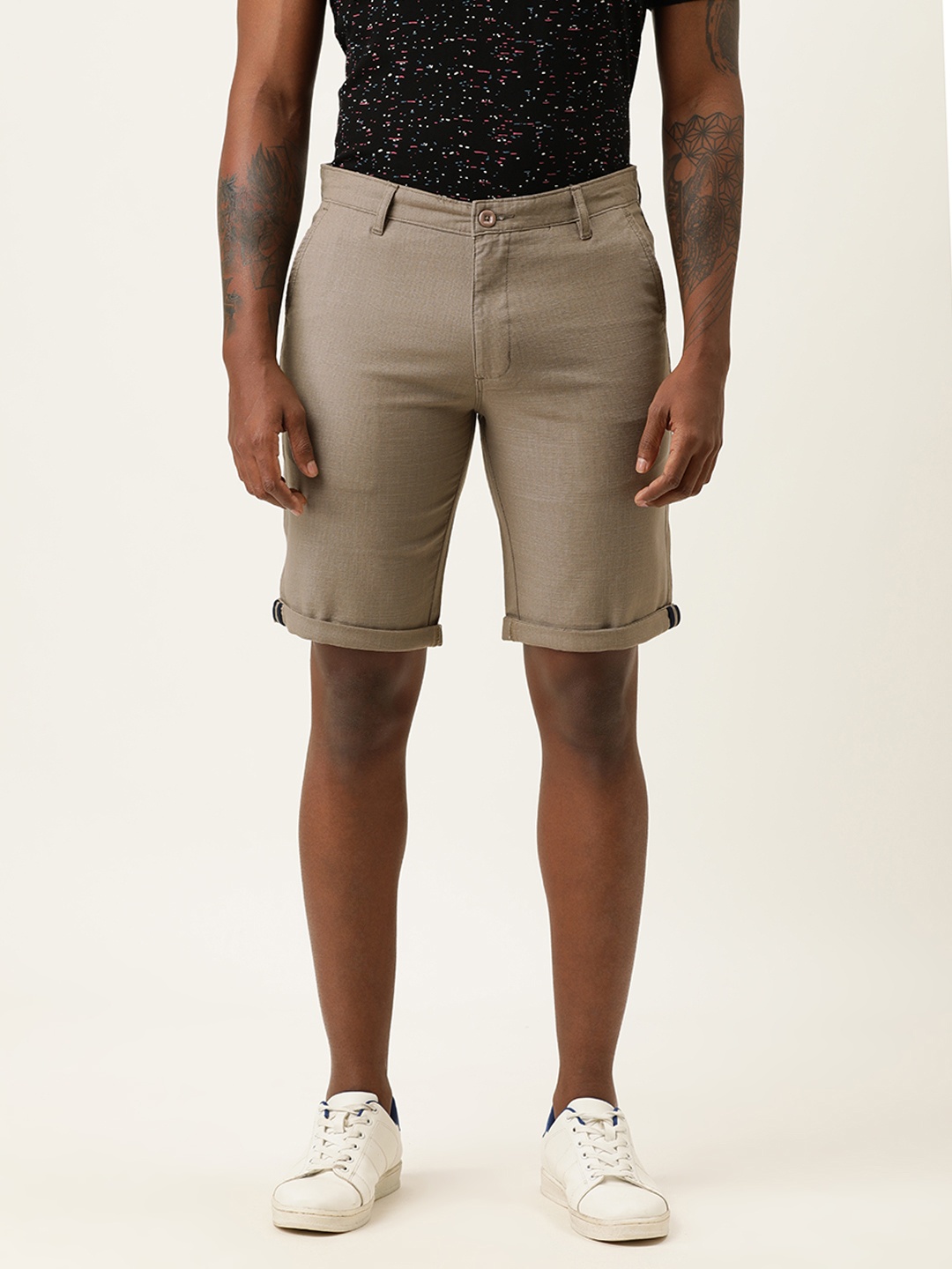 

IVOC Men Khaki Slim Fit Mid-Rise Regular Shorts