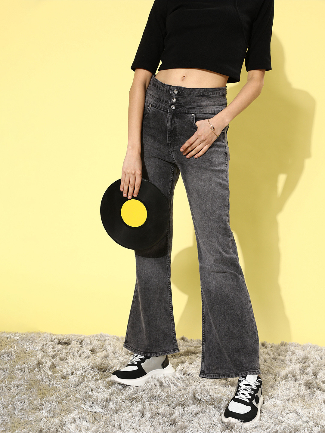 

Roadster Women Grey Flared High-Rise Heavy Fade Stretchable Jeans