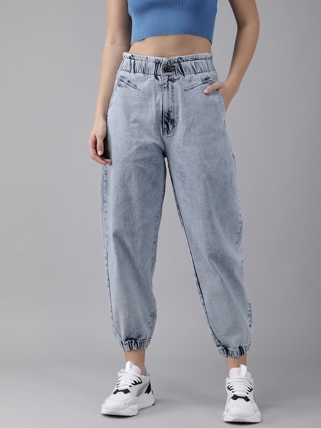 

Roadster Women Blue Mid Rise Light Fade Stretchable Joggers