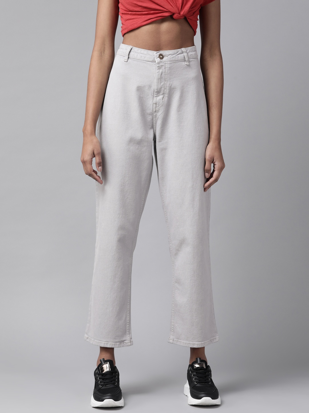 

Roadster Women Grey High-Rise Straight Fit Stretchable Cropped Jeans