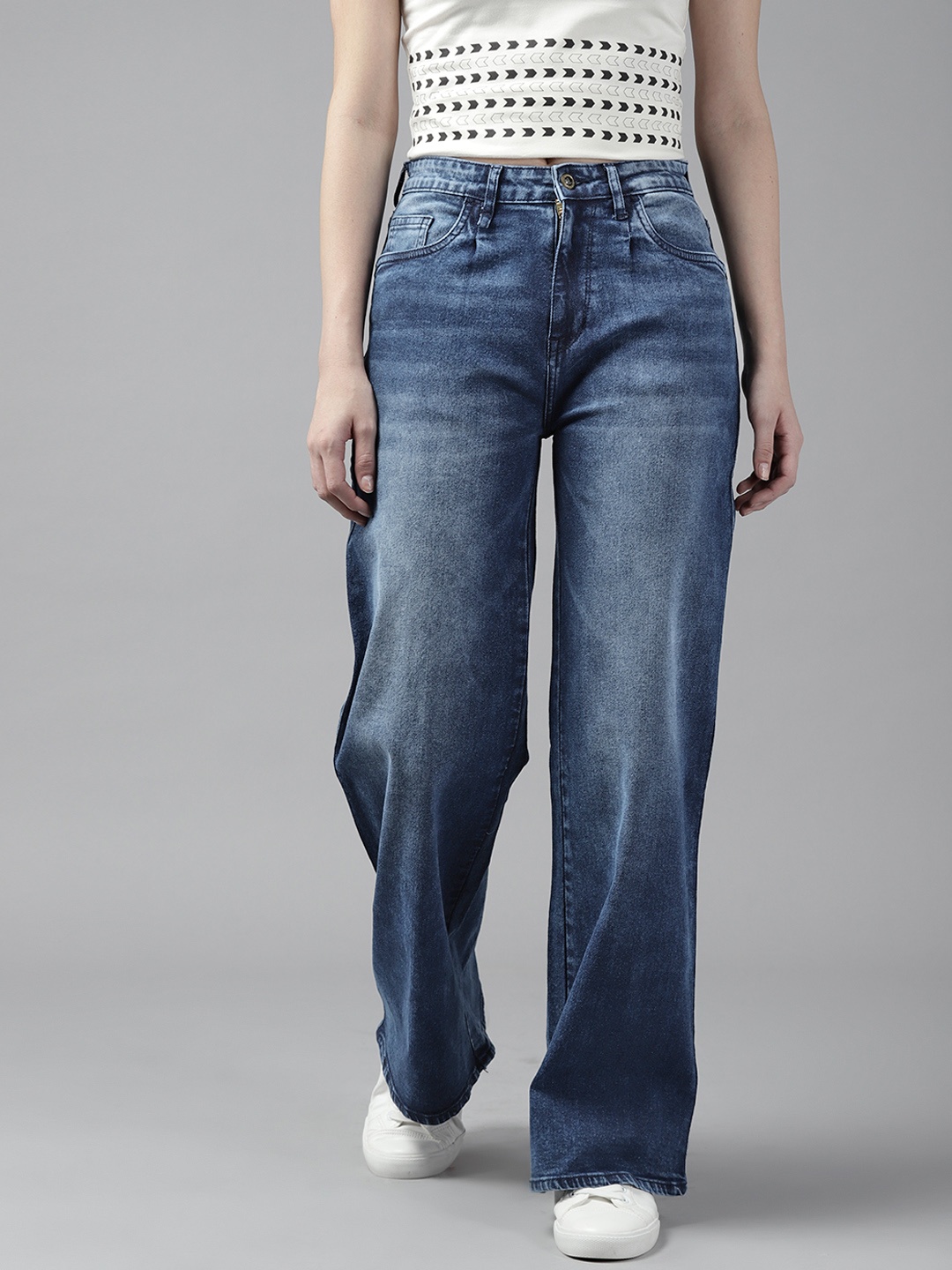 

Roadster Women Blue Wide Leg High-Rise Light Fade Stretchable Jeans