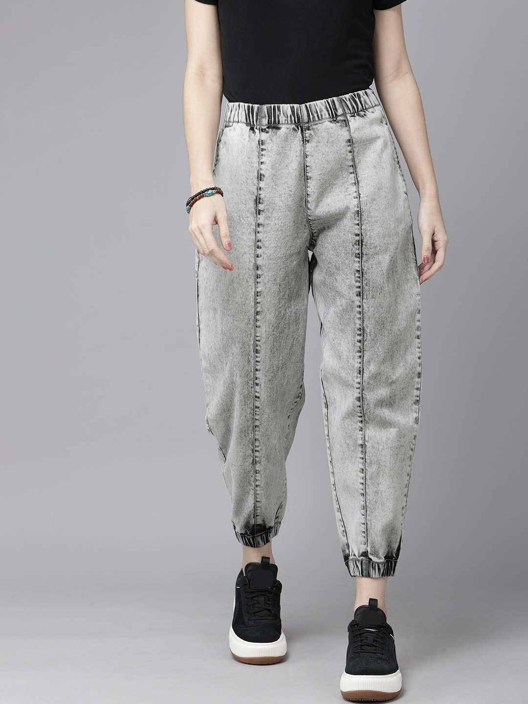 

Roadster Women Grey High-Rise Heavy Fade Stretchable Jogger Jeans