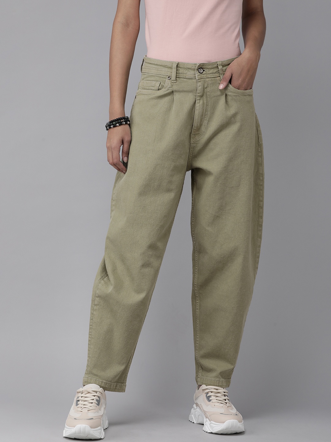 Roadster Women Olive Green Slouchy Fit High-Rise Stretchable Jeans