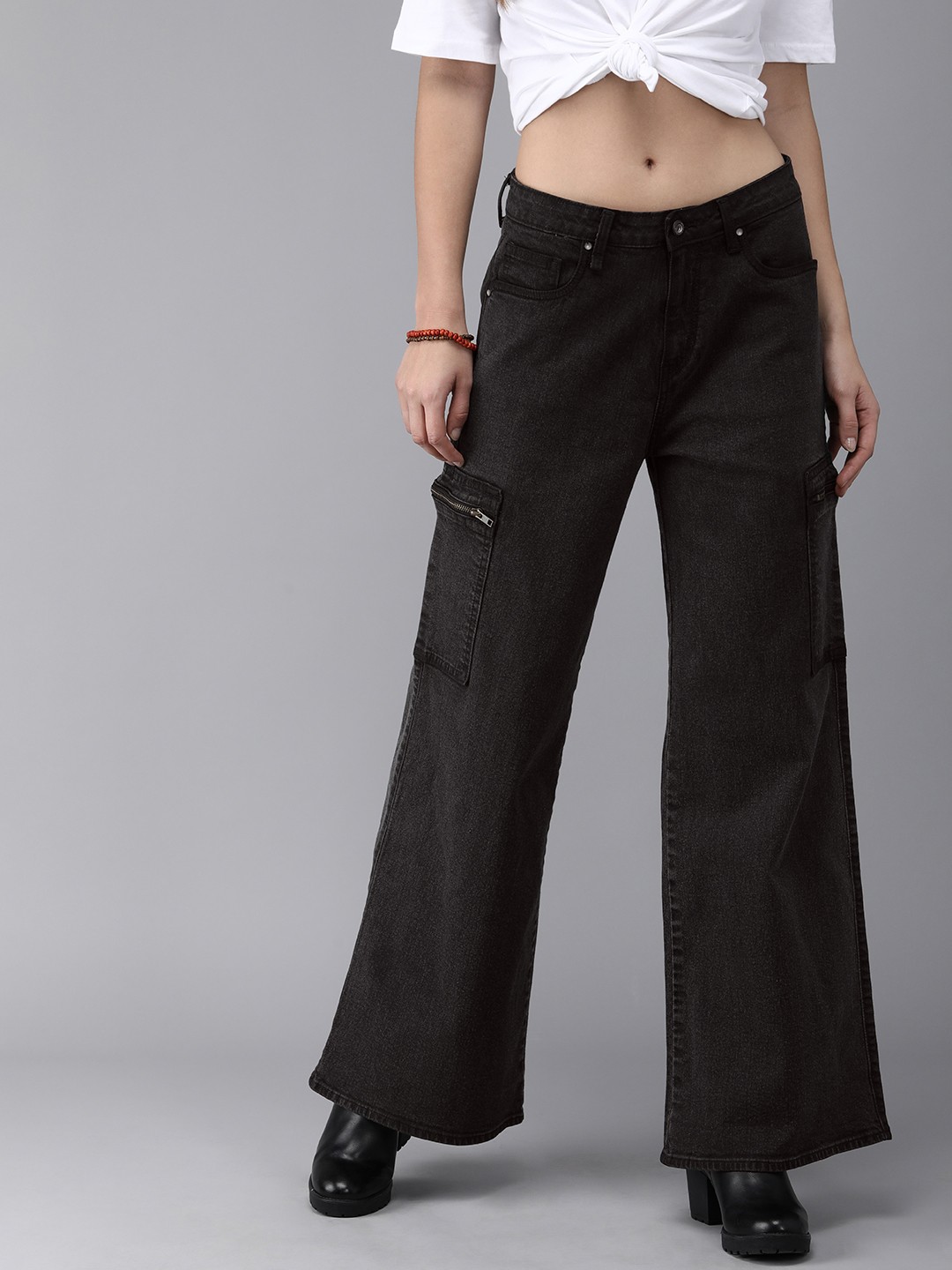 

Roadster Women Black Wide Leg High Rise Light Fade Stretchable Jeans