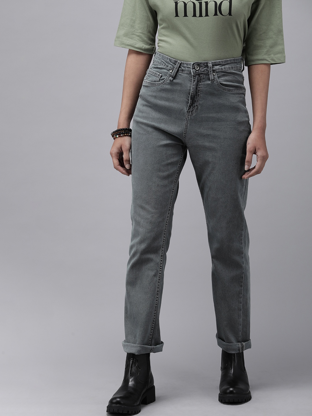 

Roadster Women Grey Straight Fit High-Rise Stretchable Jeans
