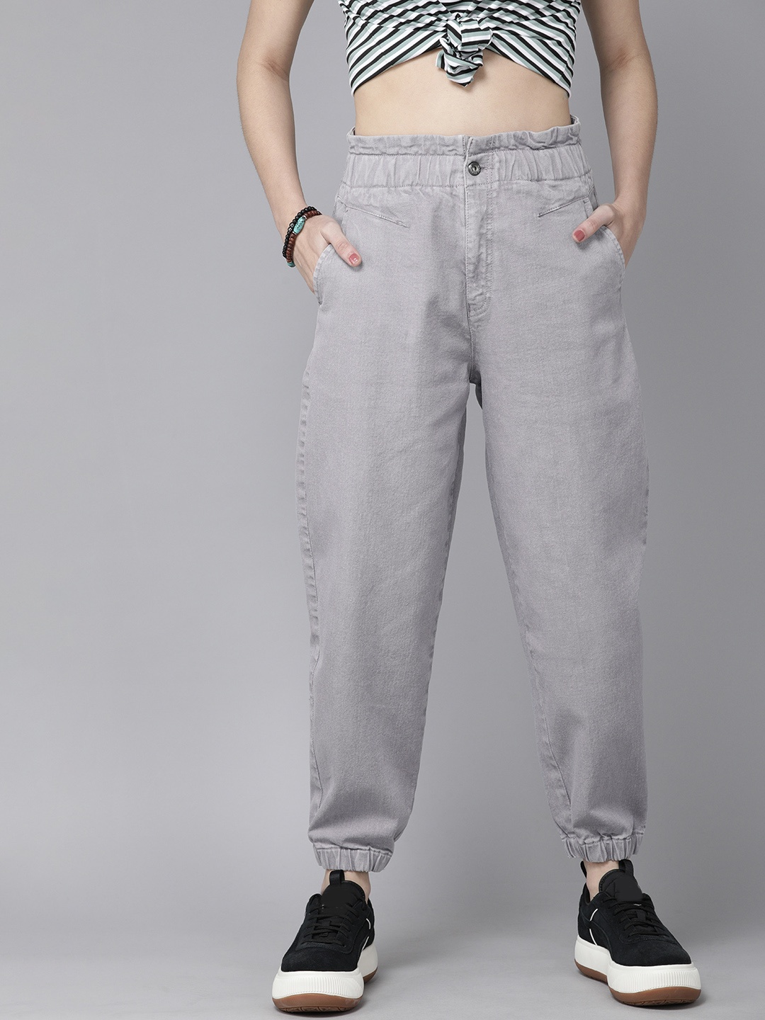

Roadster Women Grey Slouchy Fit High-Rise Stretchable Jeans