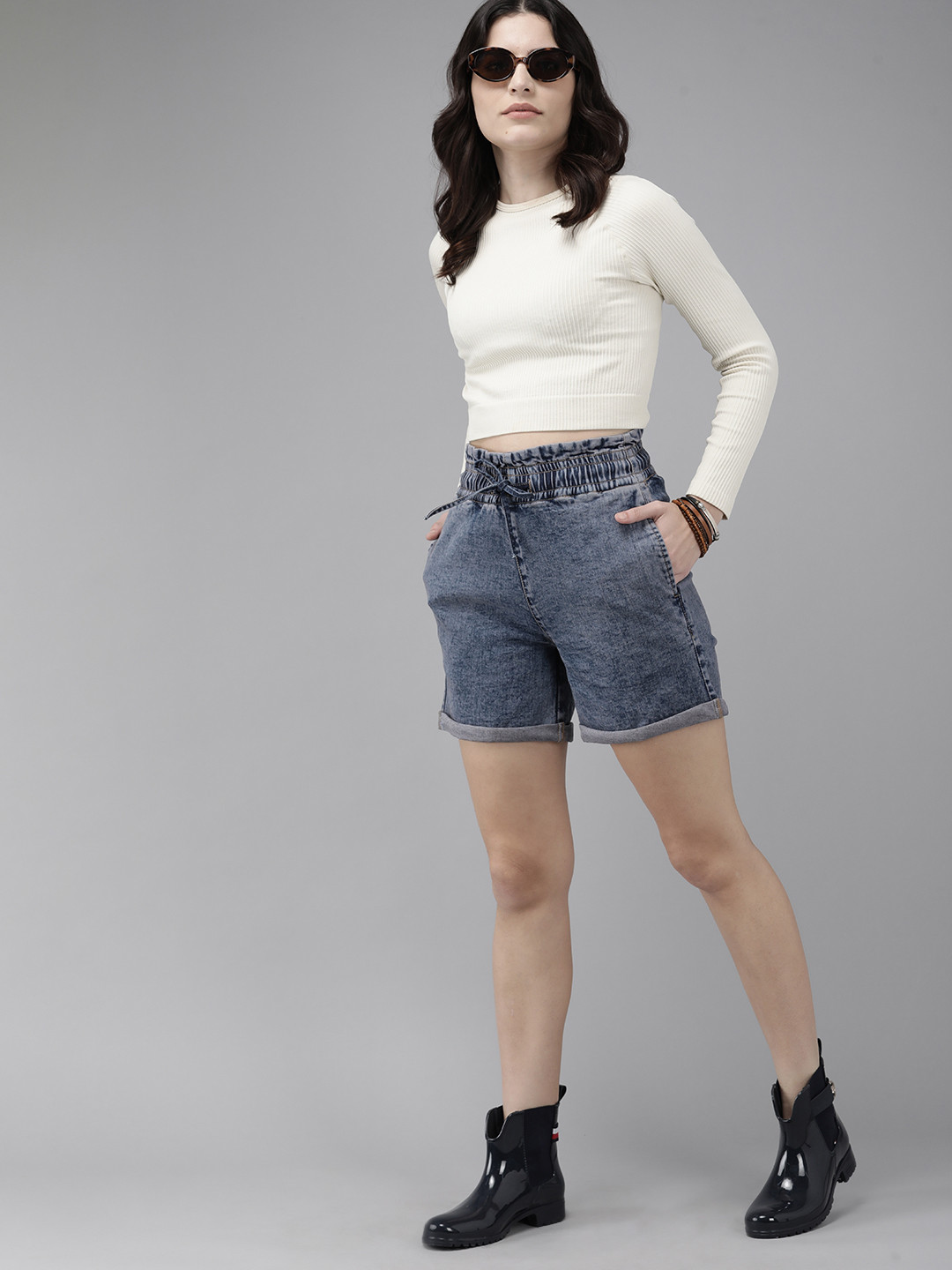 

Roadster Women Blue High-Rise Denim Shorts