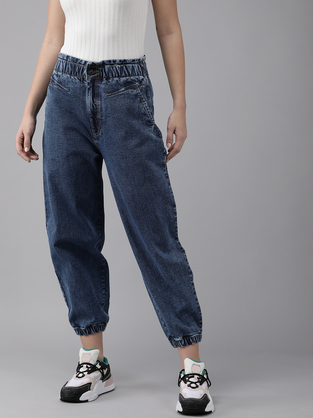 

Roadster Women Blue Mid Rise Stretchable Joggers