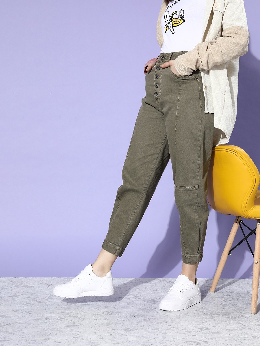 

Roadster Women Oil green High-Rise Slouchy Fit Jeans, Grey